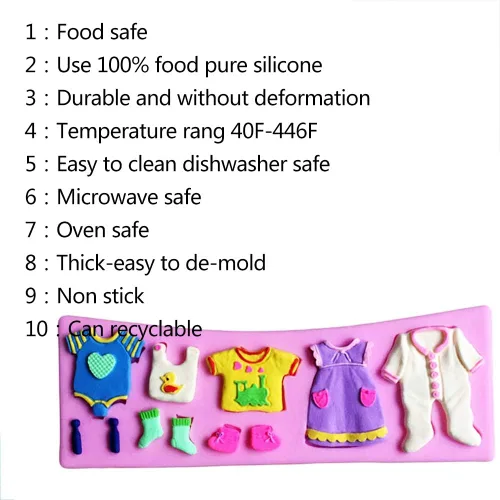 Miniatura 3 de Moldes de silicona para decoración de pasteles, para baby shower, para cupcakes de chocolate, pasteles fáciles de limpiar Moldes de fondant de ropa