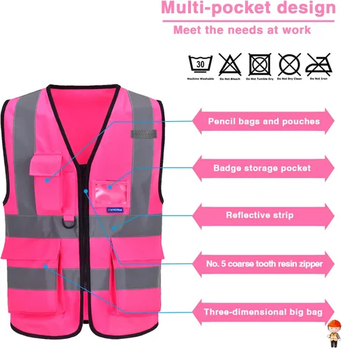 Miniatura 3 de A-SAFETY Chalecos de seguridad rosa para mujer, chaleco de seguridad de trabajo con tiras reflectantes, talla XXL Rosado