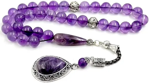 ALBASHAN Tasbih - Cuentas de oración musulmana de amatista natural 7A con colgante de cristal morado natural, regalo de moda islámico Misbaha (0.394