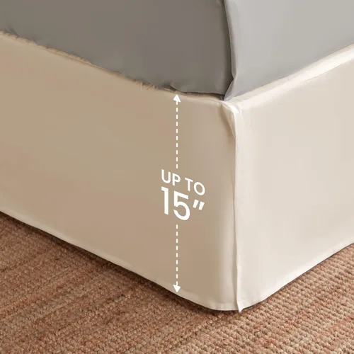 Miniatura 7 de SLEEP ZONE - Faldas plisadas de cama tamaño completo, con caída a medida de 15 pulgadas, de fácil ajuste, antiestáticas, resistentes a la Beige