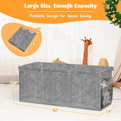Miniatura 7 de Beadsky Caja de juguetes extragrande, baúl de juguetes para niños pequeños con tapas, organizador de almacenamiento plegable de juguetes, cestas