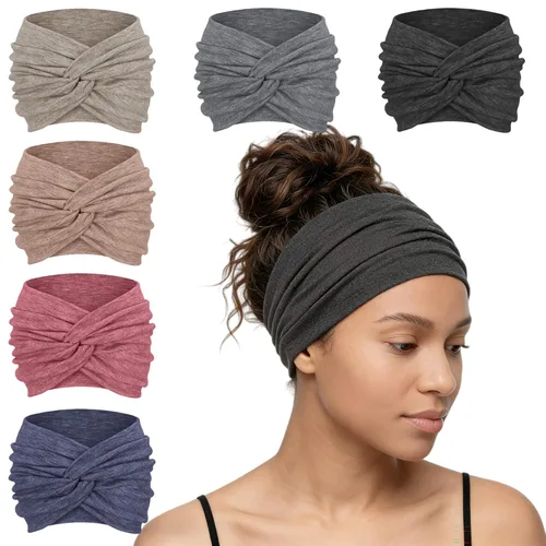 Miniatura 10 de YONUF Diademas anchas para mujer, diademas de nudo trenzado para mujer, banda para el cabello, bufanda, turbante, accesorios color negro, paquete