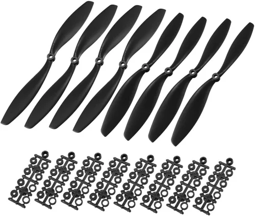 Miniatura 4 de uxcell RC Propellers CW CCW 8045 8x4.5 pulgadas 2 paletas de ala fija para juguete de avión, nailon negro, 4 pares con anillos adaptadores