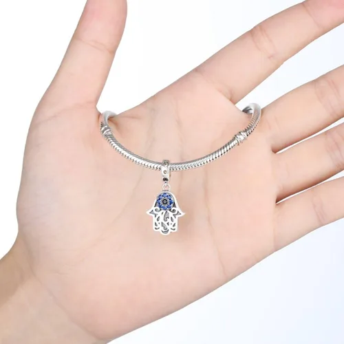 Miniatura 57 de BISAER Hamsa - Dije de mano de plata de ley, piedras preciosas azules de mal de ojo, se adapta a brazalete, pulsera, collar