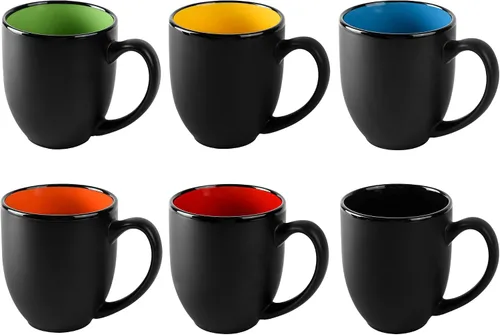 Miniatura 8 de BYCNZB Juego de tazas de café de cerámica de 11 onzas, tazas de porcelana negra mate, varios colores, tazas para café, té, jugo, cacao, juego de 6