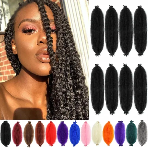 Miniatura 54 de Cabello afro trenzado elástico color marrón claro de 16 pulgadas, paquete de 3 T27, cabello afro preesponjado y trenzado elástico, cabello afro