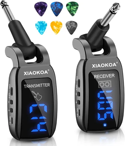 Miniatura 8 de Sistema de guitarra inalámbrica, transmisor y receptor de audio de carga, rango de 100 pies, para práctica de enseñanza de instrumentos, conciertos