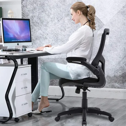 Miniatura 4 de Silla de oficina ergonómica silla de escritorio de malla para computadora con soporte lumbar brazos abatibles giratorios ajustables a media espalda