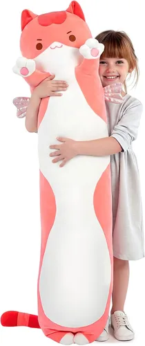 Miniatura 11 de Mewaii Peluche de gato largo, 5 tamaños, 120% relleno extra, almohada gigante para el cuerpo de los niños, lindo peluche Kawaii de ojos grandes