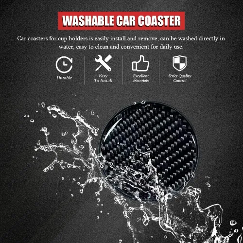 Miniatura 6 de 2 PCS Posavasos para Portavasos de Automóvil, Posavasos Integrados Antideslizantes de Fibra de Carbono, Inserto Universal de Portavasos de 2.75
