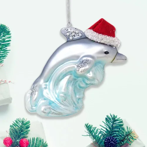 Miniatura 10 de Adorno de cristal acuático de la Navidad del manatí, decoración animal costera del día de fiesta del océano de la vaca del mar