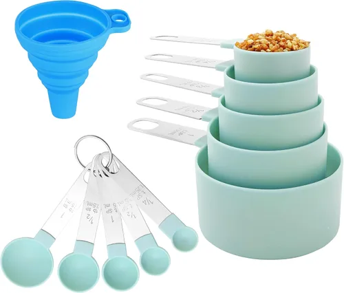 Miniatura 8 de Huygens - Juego de tazas y cucharas medidoras de 10 piezas, tazas medidoras apilables con mango de acero inoxidable para medir ingredientes secos