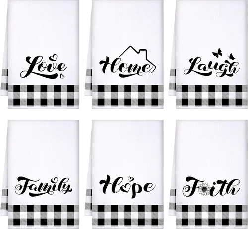 Miniatura 14 de Preboun 6 toallas de cocina con huevos de Pascua, toallas de mano retro con diseño de conejo, color negro y blanco a cuadros, paño decorativo