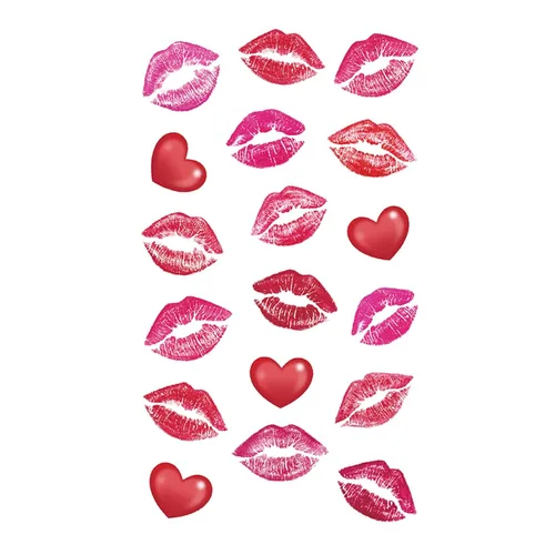 Miniatura 3 de MapofBeauty Pegatina de papel de tatuaje temporal impermeable con estampado de labios negros, 2 hojas por paquete