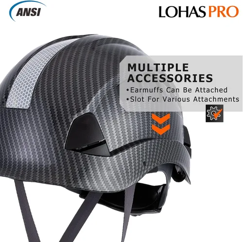 Miniatura 5 de LOHASPRO Cascos Duros de Construcción Casco de Seguridad ANSI Z89.1 Aprobado OSHA Casco Duro, Casco Duro Negro de Fibra de Carbono Ventilado
