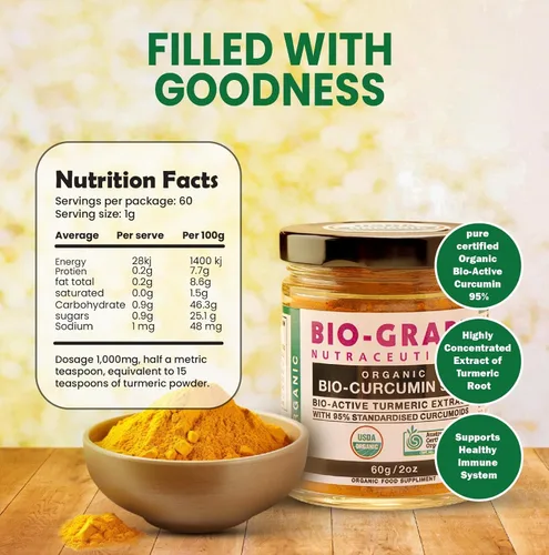 Miniatura 2 de Extracto de curcumina de cúrcuma, 95% bio antioxidante, polvo de cúrcuma orgánica USDA, dosis de 2.12 oz de curcumina, suplementos para apoyo