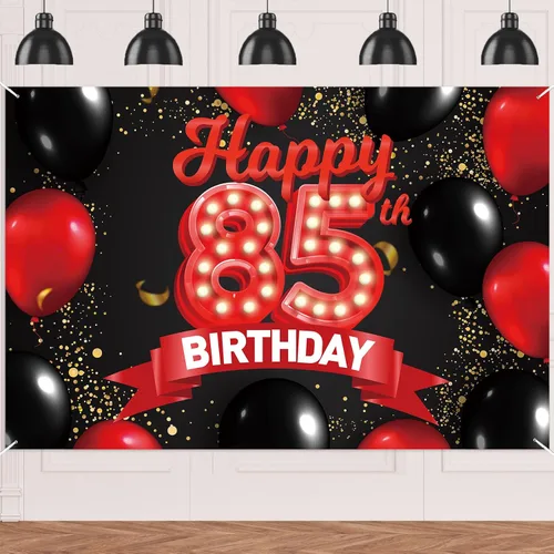 Miniatura 105 de Cartel de feliz cumpleaños 15 color rojo y negro, decoración temática de globos para niñas y mujeres, princesas de 15 años, fiesta de cumpleaños