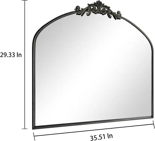 Miniatura 3 de OUSHUAI Espejo arqueado negro para pared, decoración de espejo barroco para chimenea, espejo de pared de latón, espejos ornamentados para entrada