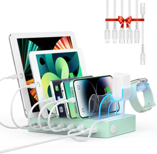 Miniatura 10 de SooPii - Estación de carga PD de 6 puertos para múltiples dispositivos, carga rápida USB C PD de 20 W para iPhone 14/13/12, incluye 6 cables cortos