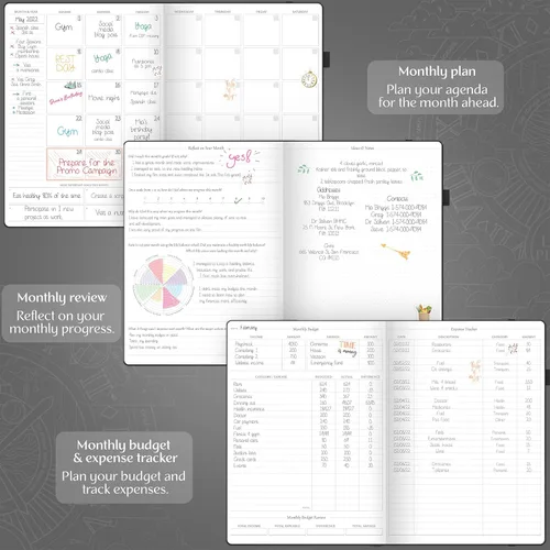 Miniatura 4 de Legend Hourly Planner PRO Premium – Agenda sin fecha con ranuras de tiempo – Organizador personal semanal, mensual y diario, A4 (negro)
