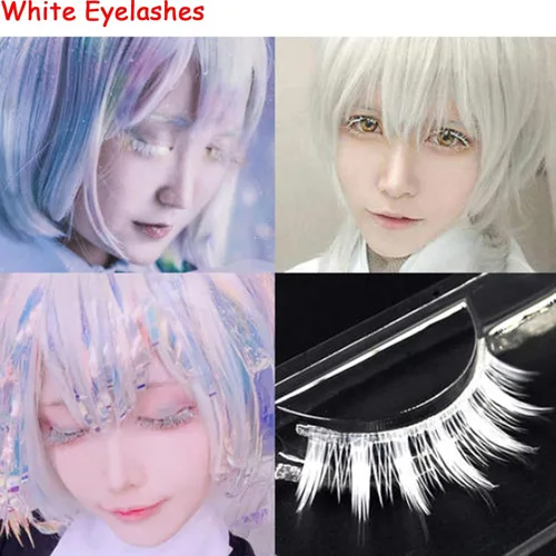 Miniatura 3 de Pestañas Postizas Blancas de Halloween Herramientas de Extensión de Pestañas Blancas para Ojos Anime Cosplay Maquillaje de Aspecto Natural Pestañas