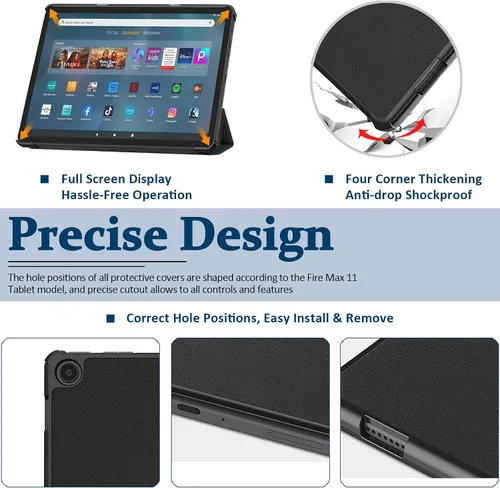 Miniatura 6 de Miimall Compatible con Fire Max 11 Tablet Case 2023, cubierta trasera ultradelgada y delgada, triple atril, de piel lisa, a prueba de golpes, funda