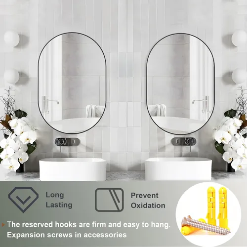 Miniatura 5 de Espejo ovalado de baño de 2 piezas, espejo de tocador de pared de cápsula, espejo de píldora de 20 x 30 pulgadas, espejo grande y moderno con marco