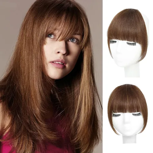 Miniatura 11 de Flequillo con clip de cabello 100 % humano, cortina de adelgazamiento de aire para mujer, plana natural, curvada, delgada, falsa rubio ceniza