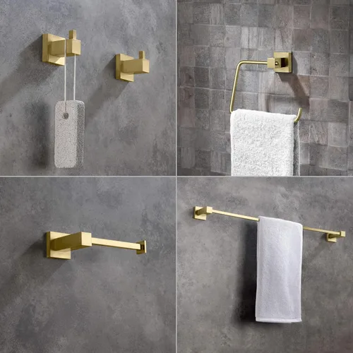 Miniatura 2 de KIBI Cube - Juego de accesorios de baño de 5 piezas, kit de accesorios de baño para montar en la pared, latón premium, incluye toallero, anillo
