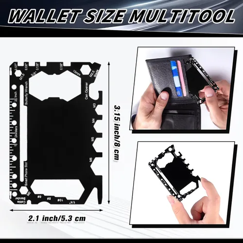 Miniatura 3 de Cholemy 1 cartera para tarjetas de crédito, multiherramienta 46 en 1, herramienta de bolsillo de supervivencia de metal de acero inoxidable