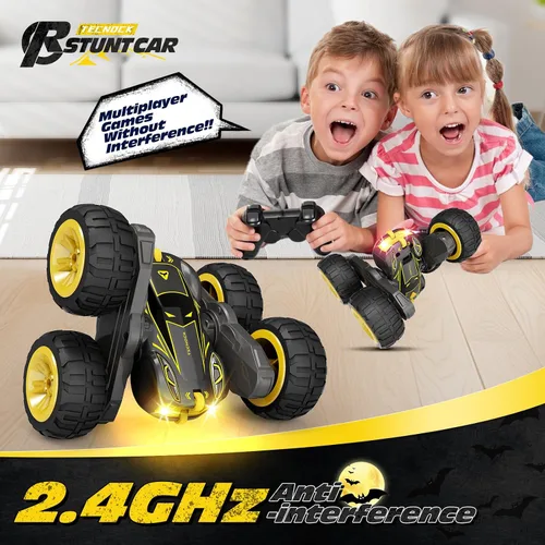 Miniatura 6 de Tecnock - Auto a control remoto para niños, autos RC de 2.4GHz con carga fácil USB-C, 4WD doble cara que gira 360° y voltea, auto de acrobacias RC