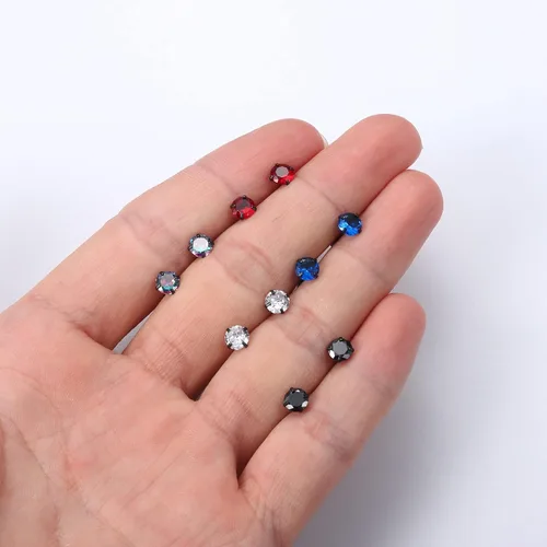 Miniatura 25 de CASSIECA 5 pares de aretes de acero inoxidable con circonita cúbica 5A arcoíris para mujeres y hombres, con diseño de arco iris 5A