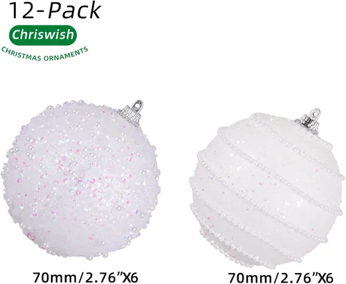 Miniatura 2 de Adornos de bolas de Navidad blancos, adornos de bolas de Navidad de plástico irrompibles colgantes con perlas para fiestas navideñas