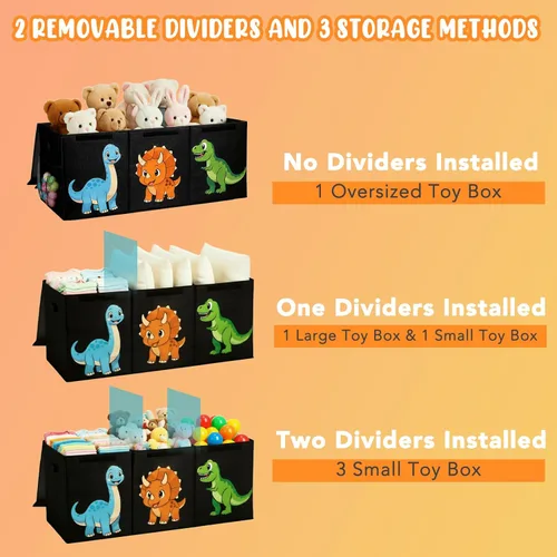 Miniatura 3 de Caja de juguetes plegable extragrande, organizador resistente de almacenamiento de juguetes de dinosaurios con tapas, 40 x 16 x 14 pulgadas, caja