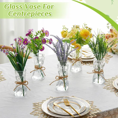 Miniatura 3 de LemonRoad Paquete de 12 pequeñas bolsas de vidrio con forma irregular, florero de flores de vidrio para flores, lindo jardín para boda, sala