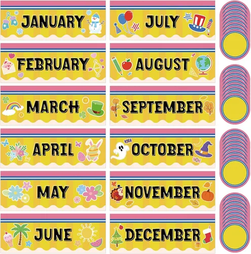 Miniatura 12 de Zonon Conjunto de 48 Piezas de Titulares Mensuales Navideños 12 Meses del Año Encabezados Bordes de Tablón de Anuncios Mensuales de Temporada con 36