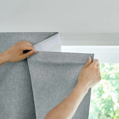 Miniatura 12 de Jilron Cortina de puerta francesa 100% opaca, adhesiva, no requiere taladrar, cortinas pequeñas diseñadas para su instalación en puertas