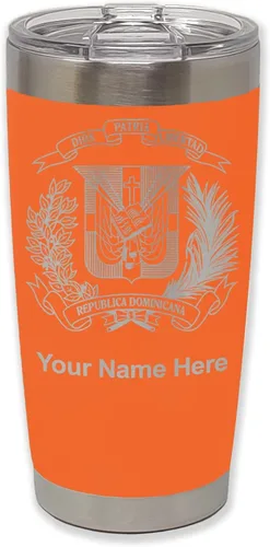 Miniatura 27 de LaserGram Taza aislada al vacío de 20 onzas, escudo de armas, República Dominicana, grabado personalizado incluido (gris)