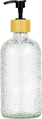 Miniatura 8 de Dispensador de jabón de vidrio de 16 onzas con cabezal de bomba de bambú, dispensador de jabón de cocina y baño recargable para jabón de manos, Ámbar