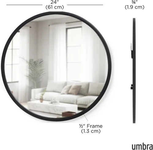 Miniatura 3 de Umbra Hub - Espejo de pared redondo con marco de goma, estilo moderno para baño, entrada, sala de estar y más, 24 pulgadas, color negro