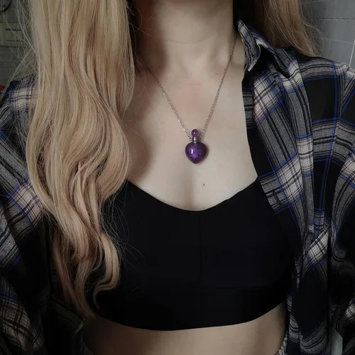 Miniatura 38 de Perfume Bottle Necklace Heart Shape, Amethyst Necklace Healing Crystal for Women, Essential Oil Diffuser Bottle Necklace Jewelry for Liquid