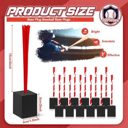 Miniatura 4 de Shappy 12 tapones de base de béisbol con borla, tapones de anclaje resistentes para campo de béisbol y accesorios de sóftbol Rojo