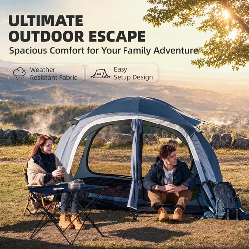 Miniatura 7 de EchoSmile Tiendas de campaña para camping, tienda impermeable a prueba de viento con múltiples postes, tienda de campaña de cúpula amplia para 3-5