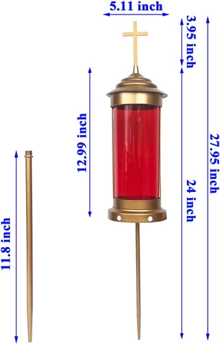 Miniatura 2 de Decoraciones de cementerio – Lámpara de vela con luces de tumba para regalos conmemorativos amorosos, cruces de metal con estacas de jardín de 11.8