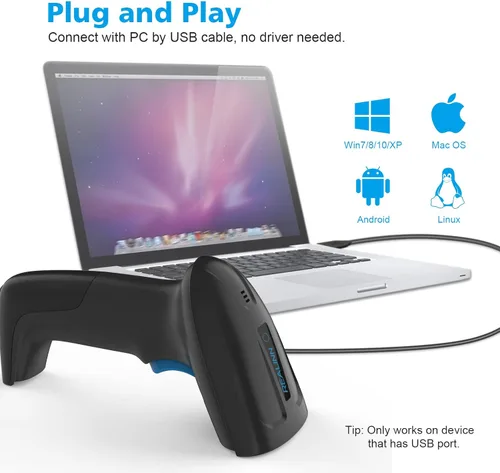 Miniatura 2 de REALINN Escáner de código de barras USB 2D QR con cable, lector de código de mano automático a prueba de polvo, impermeable, a prueba de golpes
