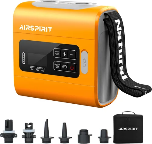AIRSPIRIT Bomba eléctrica de tabla de remo, bomba de aire SUP recargable de alta presión, inflado y desinflado inteligente de doble etapa, apagado