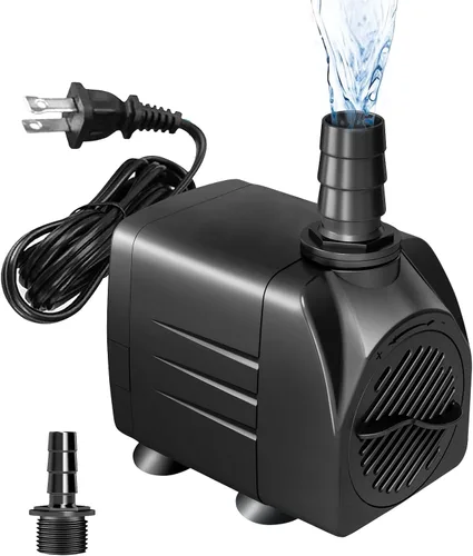 Bomba sumergible de 220 GPH (800 L/H) de 15 W, bomba de fuente de agua ultra silenciosa con flujo ajustable, elevación de 5.25 pies de alto y cable