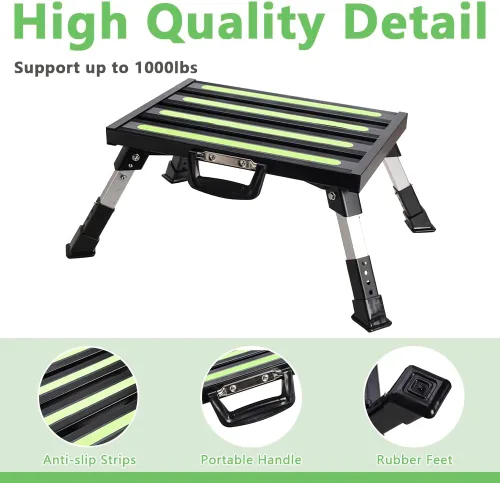 Miniatura 3 de Escalones de aluminio para caravana, taburete plegable ajustable de 4 niveles con patas de goma antideslizantes, plataforma de tira fluorescente