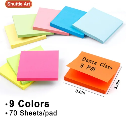Miniatura 5 de Shuttle Art Paquete de suministros escolares y de trabajo, 10 bolígrafos de tinta líquida negra + 9 notas adhesivas de colores brillantes