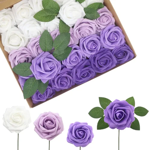 50 rosas artificiales realistas con tallo para ramos de boda, centros de mesa, despedidas de soltera, fiestas, decoración romántica del hogar (50